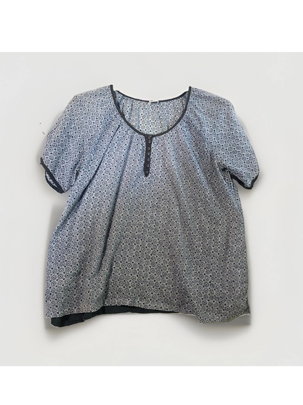 Poetry Navy & White Geometric Button-Front Blouse
